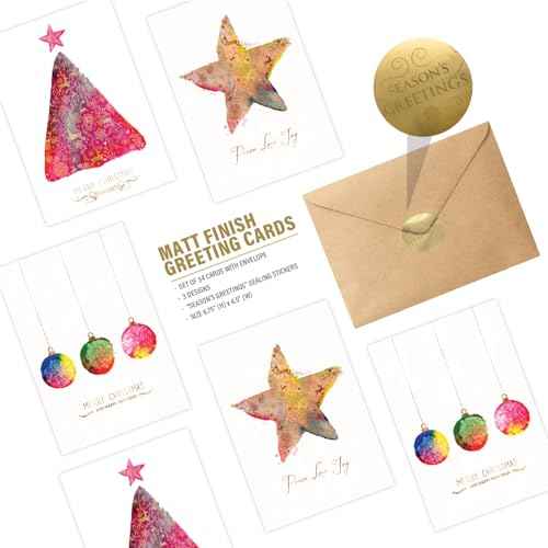 easykart labels 54 Christmas Cards Assortment with Envelopes & Sealing Stickers, 3 Holiday & Christmas Theme Designs With Gold Foling effect, 6.75" x 4.5" For Friends, Family and loved Ones