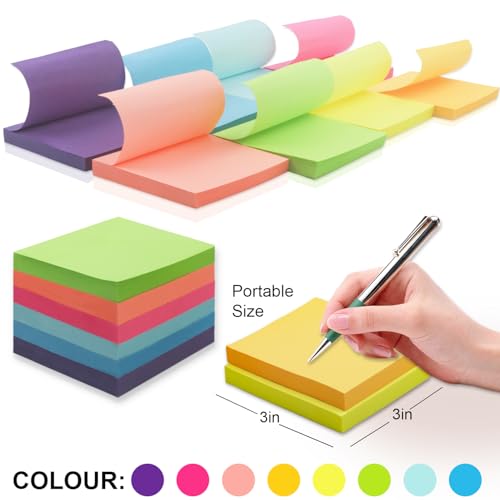 Realzeva 8-Pack 3x3 Self-Sticky Notes Pads - Colorful Repositionable Memo Sheets