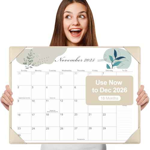 Gannyfer Large Desk Calendar 2025-2026 with Desktop Mat,22" x 17" Desktop Pad Calendar, 18 Month Table Calendar from July 2025 to Dec 2026, Office Supplies Perfect for Home School and Office - Gray
