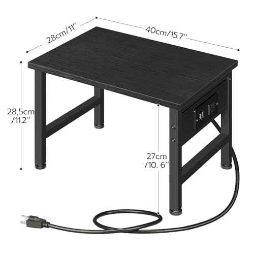 HOOBRO Printer Stand for Desk, Desktop Printer Stand with Charging Station, Small Printer Table with Storage Hook, Under Desk Printer Cart, File Rack for Home Office, Black BB01UPS01