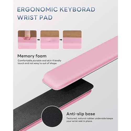 Computer Keyboard Wrist Rest Stand for Desktop, Keyboard Holder for Easy Typing with Wrist Pad for Office Desk, Home, School (Pink)