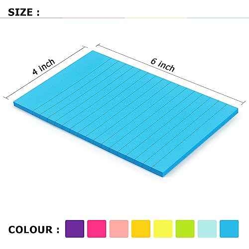 Eastern Wolf 8 Pads Lined Sticky Notes 4x6 Sticky Notes with Lines Self-Stick Note Pads 8 Bright Multi Colors, 35 Sheet/Pad