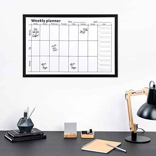 Navaris Weekly Planner White Board - 16" x 24" Magnetic Dry Erase Whiteboard Calendar with 7-Day Week Plan for Wall - Includes Markers and Magnets
