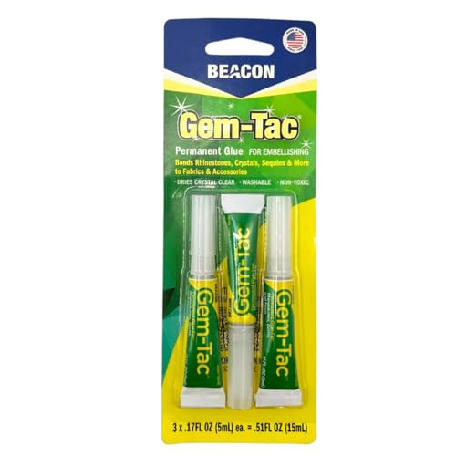 Beacon Gem-Tac 0.17 oz Rhinestone Glue – 3 Pack, Clear Drying, Fine Tip