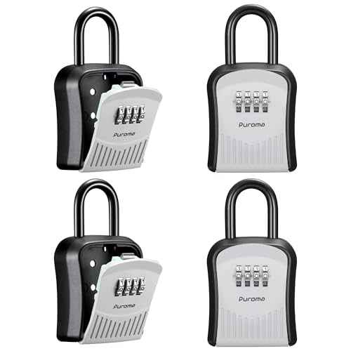 Puroma Lock Box Combination Key Lock Box, Wall-Mounted Portable Storage Lockbox for Keys with Resettable Code, Outside Safe Security Box for House, Apartment, Office Key Storage (4 Pack, Gray)