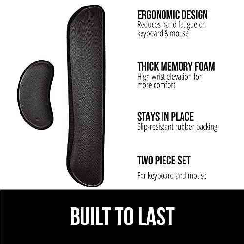GORILLA GRIP Silky Memory Foam Wrist Rest for Computer Keyboard, Mouse, Ergonomic Design for Typing Pain Relief, Desk Pads Support Hand and Arm, Mousepad Rests, Stain Resistant, 2 Piece Pad, Black