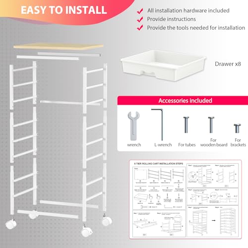 White Goovilla Rolling Cart with 8 Drawers for Art, Office, Dorm, Craft