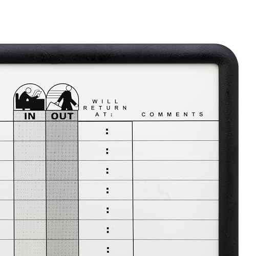 Quartet In/Out Board, 11" x 14", DuraMax Porcelain, In and Out Board, 18 Names, Classic Gray, Black Frame (750)