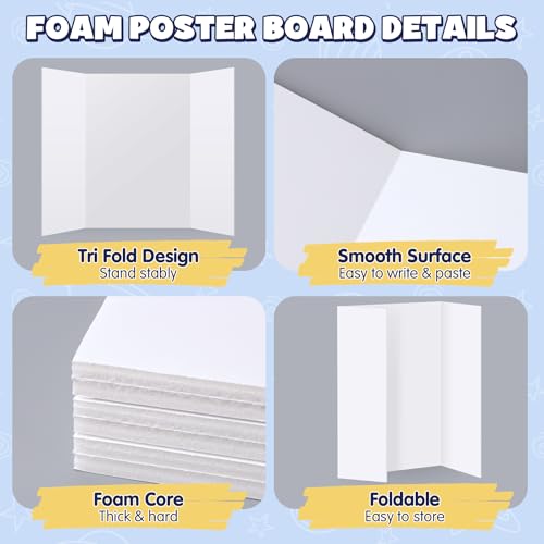 AKONEGE 2 Pack White 36x48 Inch Trifold Foam Poster Boards for Presentations & Displays