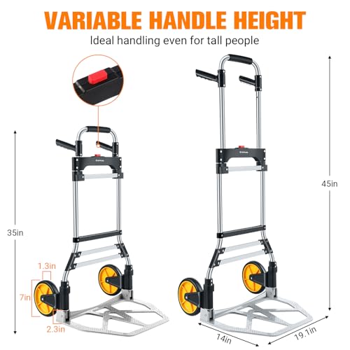 380 LB Capacity Folding Hand Truck Heavy Duty Foldable Dolly Cart with Wheels, Aluminum Collapsible Hand Cart Portable Trolley Dolley with Telescoping Handle for Moving Use Gorpuire
