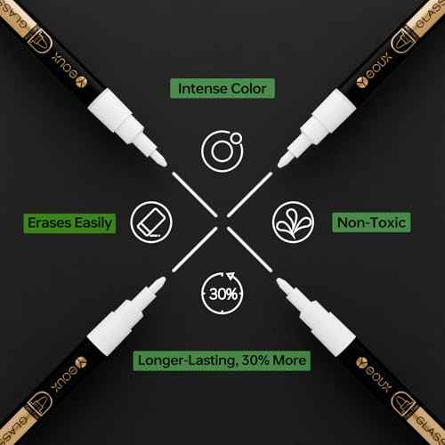 YEOUX Dry Erase Markers for Glass Board | No Residue | Whiteboard Markers | 1mm Ultra-Fine Tip Liquid Chalk Markers 4 Pack (White)