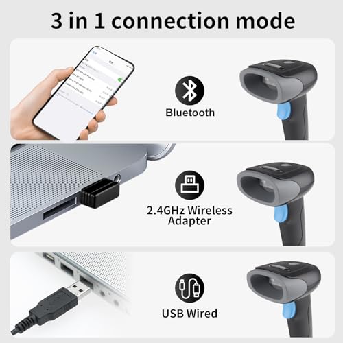 JIAN BOLAND Black U26 Wireless Barcode Scanner 1D/2D QR Handheld Laser Reader