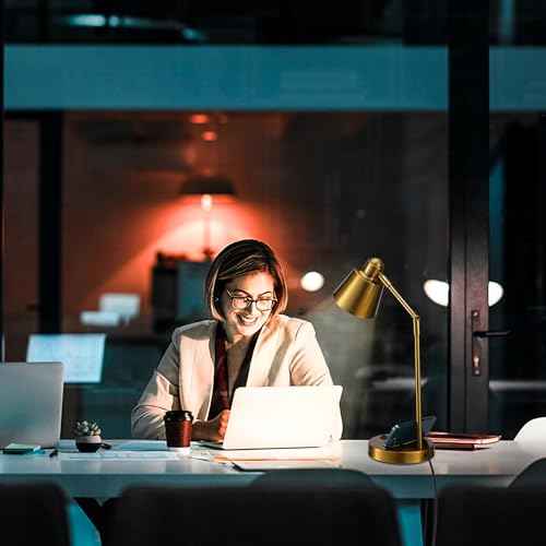 LED Desk Lamp with Dual USB Charging Ports, 100% Metal, 270¡Æ Swivel Arms, Soft White Light (3000K), Bedside Reading Lamp, Home Office Lamp(Golden)