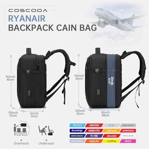 Expandable Travel Backpack 20-30L,Cabin Size United Airlines Personal Item Bag 17x10x9 inch,Flight Approved Underseat Ryanair 40x20x25 CM Carry on Luggage Bag,Mochila de Viaje