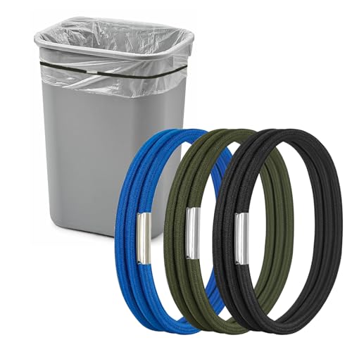Hongmed Multi 3-Pack Trash Can Rubber Bands fits 13-30 gal, Heavy-Duty Bag Holder Set (Black/Blue/Green)