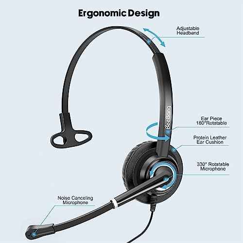 Telephone Headset with Microphone Noise Canceling for Office Landline Deskphone, with Mic Mute Volume Controller, Mono RJ9 Phone Headset for Call Center Avaya Polycom Nortel