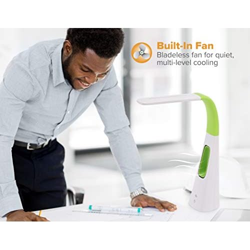 VLED1603LM Desk Lamp with Bladeless Fan, Dimmable, Adjustable Neck, Lime Green