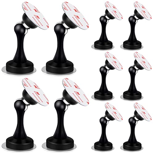 Magnetic Door Stoppers 10 Pack, Stainless Steel, Black Magnetic Door Catch Holder, Heavy Duty Doorstops with Double-Sided Adhesive Tape