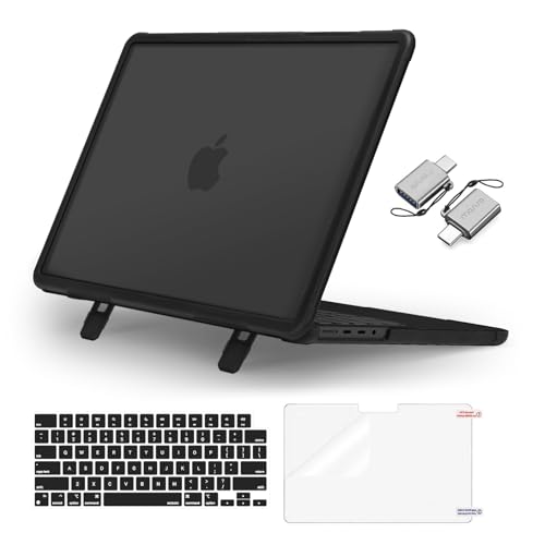 MOSISO Compatible with MacBook Pro 14 inch Case 2025-2021 M5 M4 M3 M2 M1 A3434 A3112 A3185 A3401 A2918 A2992 A2779 A2442, Heavy Duty Hard Case with Stand&Keyboard Skin&Screen Film&Type C, Black