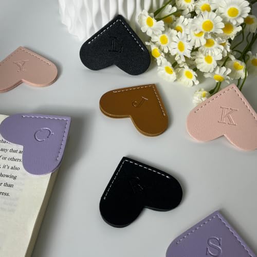 Wayzton Personalized Pink Leather Heart Bookmark for Women & Kids, Custom Initials, Book Lover Gift