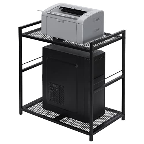 Computer Tower Stand, PC Tower Stand Metal Rolling Cart Holds up to 40lbs, 2 Tier Mobile Printer Stand with Storage Under Desk for Home & Office, Black