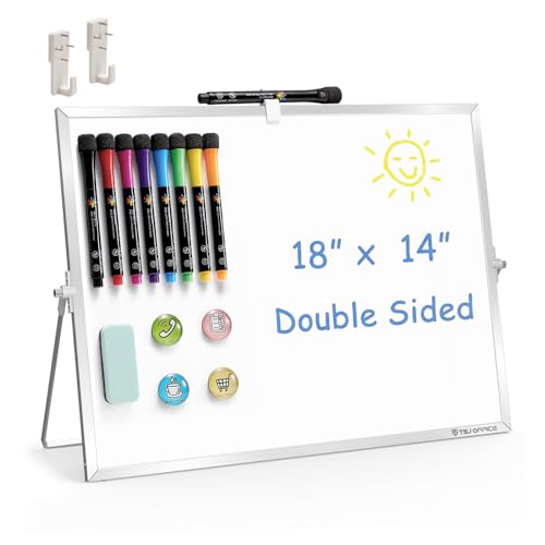 TSJ OFFICE Small White Dry Erase Board Silver Frame 18x14 Inches - Double-Sided Portable Whiteboard
