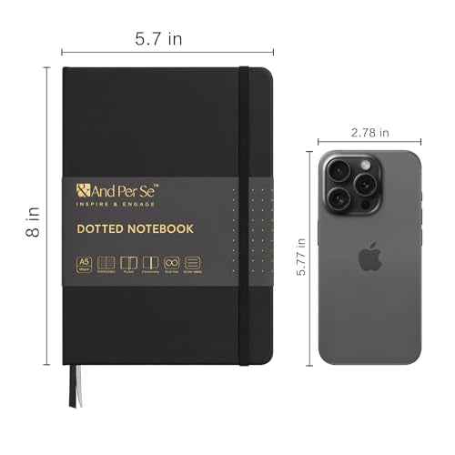 &And Per Se Dotted Journal Notebook (10 packs), A5 Hardcover Leather Bullet Dotted Journal, 160 Pages 100GSM Thick Paper, 3 Sheets of Stickers Included - 5.7'' x 8'' (Black)