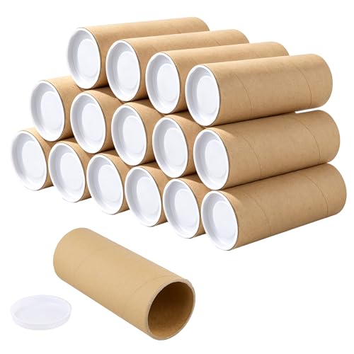 16 Pack 3x8 Inch Kraft Mailing Tubes with Caps - Recyclable Shipping & Storage