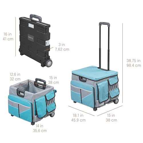 Mobile Utility Cart with Storage Organizer Bag, Rolling Cart, Turquoise/Grey