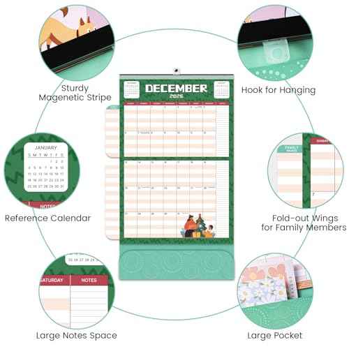 2026 Calendar - Mom Calendar 2026, Magnetic Calendars for Refrigerator, Jan.2026 - Dec.2026, 11.81"x12.38", Family Calendars 2026, Fold-out Wings, Large Pocket, Hanging Hook