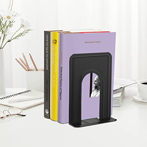 JIKIOU Metal Book Ends Set - Non-Skid Supports for Shelves, 6 Pieces