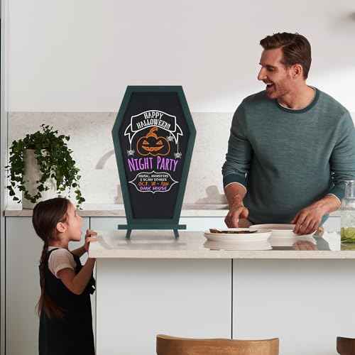 TOWON 17x10.5¡± Coffin Chalkboard Signs ? Gothic Tabletop Easel with Triple-Leg Stand, Magnetic Surface | Halloween Decorations, Spooky Gifts, Home & Boutiques, Restaurants Gothic Decor (Green)