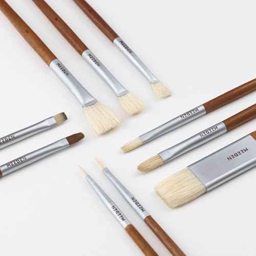 MEEDEN Artist Oil Paint Brush Set: 10 Pcs Hog Bristle Art Paint Brushes - Professional Oil Paint Brushes with Wood Long Handle - Perfect for Adults Canvas Painting