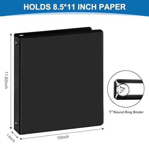 1-inch 3-Ring Binder, 1" Round Ring Binder with 2 Inside Pockets, 8 Pack Black Binders, Clear View Cover, Holds 8.5'' x 11''Paper for Office/Home/Back to School
