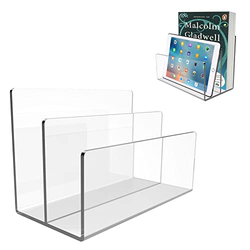 Boloyo Acrylic File Holder 2 Sections Clear Desktop Organizer Mail Letter Sorter
