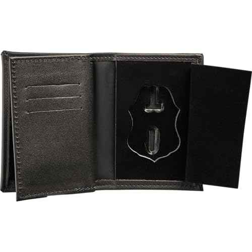 Perfect Fit CBP Bifold Wallet for US Customs Border Patrol Badge and I.D. Case Hidden Badge Wallet (Cutout PF-587) Black Leather