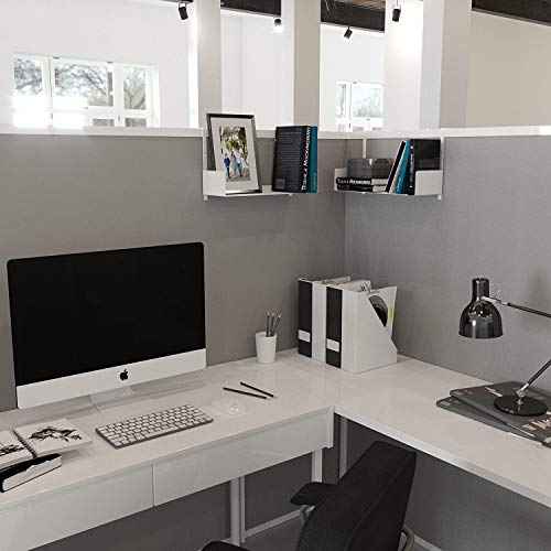 Wallniture Bali Cubicle Organizer, Metal Bookshelf with Buro Hanger Cubicle Hooks, White