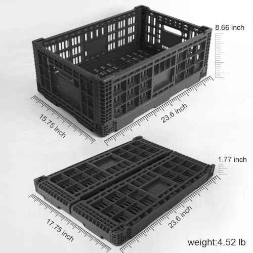 Collapsible Storage Bin Containe£¬52 Liter Transferheavy duty Black plastic storage box,milk crates heavy duty Transit storage (1)