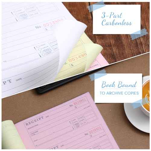 Crtiin 10 Sets Money and Rent Receipt Book 3 Part Carbonless, 7-5/8" x 10-7/8" Bound Cover, Receipt Log Book 100 Sets Per Book 4 Receipts Per Page