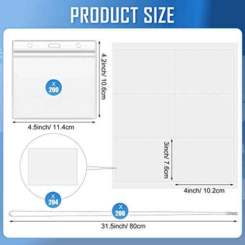 Eaasty 200 Pack Neck Hang Badge Holder with Labels, Clear Hanging Lanyard Style Name Badges Waterproof Name Tag Holders with Lanyard for Meeting Seminar Show Event and Conference