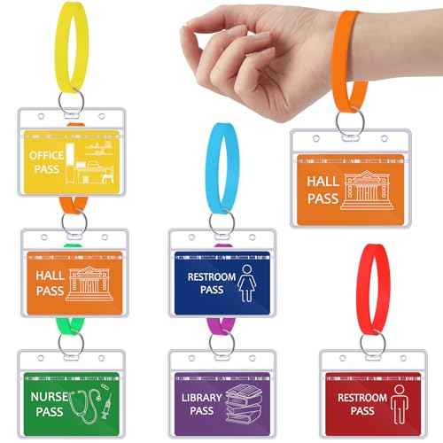 6 Sets Hall Pass for Classroom Bathroom Passes for School Unbreakable School Passes Set for Teachers, Hall, Bathroom, Office, Library and Classroom Supplies