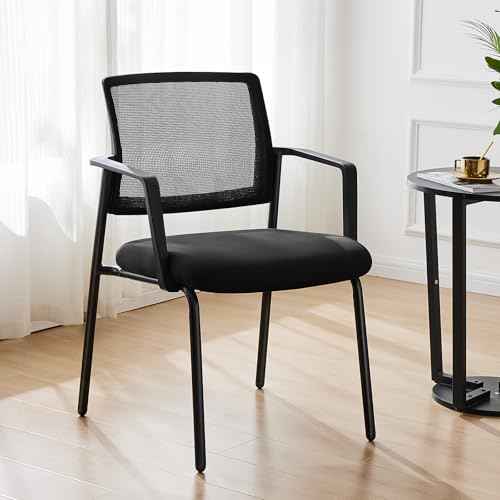 DUMOS Black Stackable Arm Chairs with Mesh Back and Upholstered Fabric, Sturdy Metal Frame, Easy to Store and Use, Perfect for Indoor and Outdoor Spaces, 1 Chair