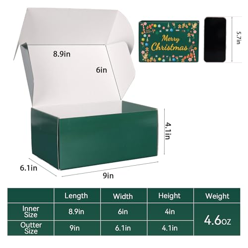 Christmas Shipping Boxes Medium 9x6x4 Inches, 30 Pack Green Christmas Gift Boxes with Lids, Cardboard Wrapping Box for Presents, Packaging, Mailing, Small Business