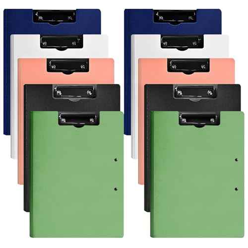 10 Pack Foldable Clipboards, A4 Clipboard Folder, Office Clipboard Folder with Double Clips Metal Clip, Storage Clipboards for Office, School or Medical Field(5 Colors)