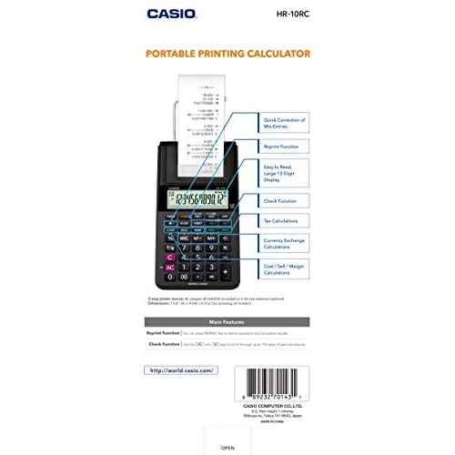 Casio HR-10RC Mini Desktop Printing Calculator | Portable | 12-Digit Display | One-Color Printer | Tax & Currency | Ideal for Taxes, Bookkeeping & Accounting Tasks
