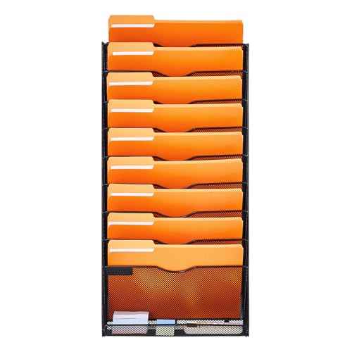 VEVOR Hanging Wall Files Organizer, 2 Pack 10-Tier Vertical Wall File Holder, Metal Wall Mounted Magazine Mail Paper Document Storage Folder for Office Home & School