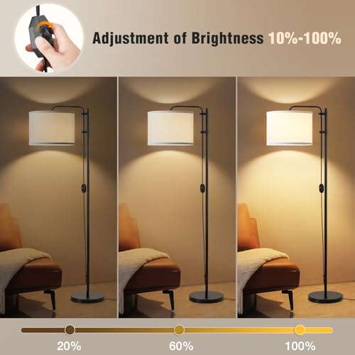 GyroVu Floor Lamp for Living Room, Adjustable Height Standing Lamps with 350¡Æ Rotate White Lampshade, 67.5-Inch Modern Tall Lamp Dimmable Floor Lamps for Corner Bedroom Home Office (Bulb Included)
