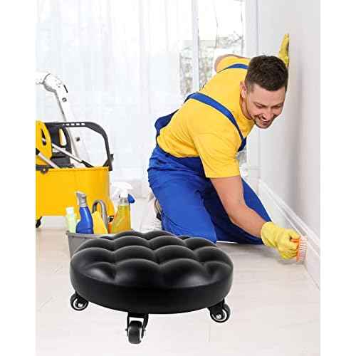 Rolling Stools with 5 Wheels Modern Low Roller Seat Stool for Home Office Men Wemen Girl Shop Salon Kitchen Garage or Sofa Foot Rest Black