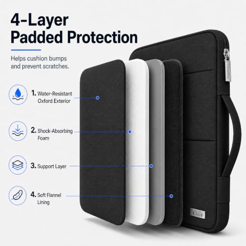 Voova 13-13.6 Inch Water-Resistant Laptop Sleeve with Front Pockets, Black