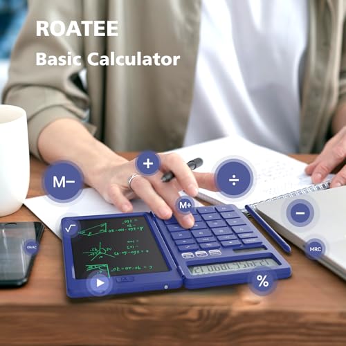 ROATEE Blue Desk Calculator with Erasable LCD Notepad - Portable Office & School Essential